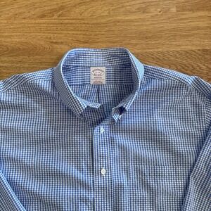 Brooks Brothers Shirt Men's 17 - 36 Madison Fit Blue Check Plaid Non-Iron Preppy